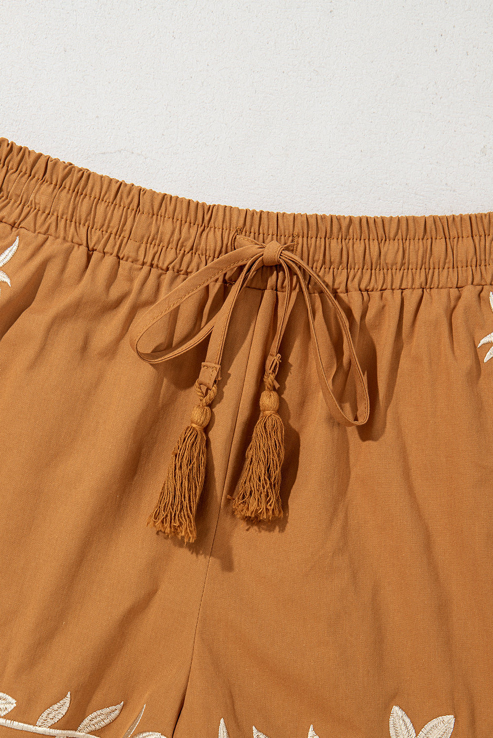 Embroidered Boho Tasseled Drawstring Elastic Waist Casual shorts eAura