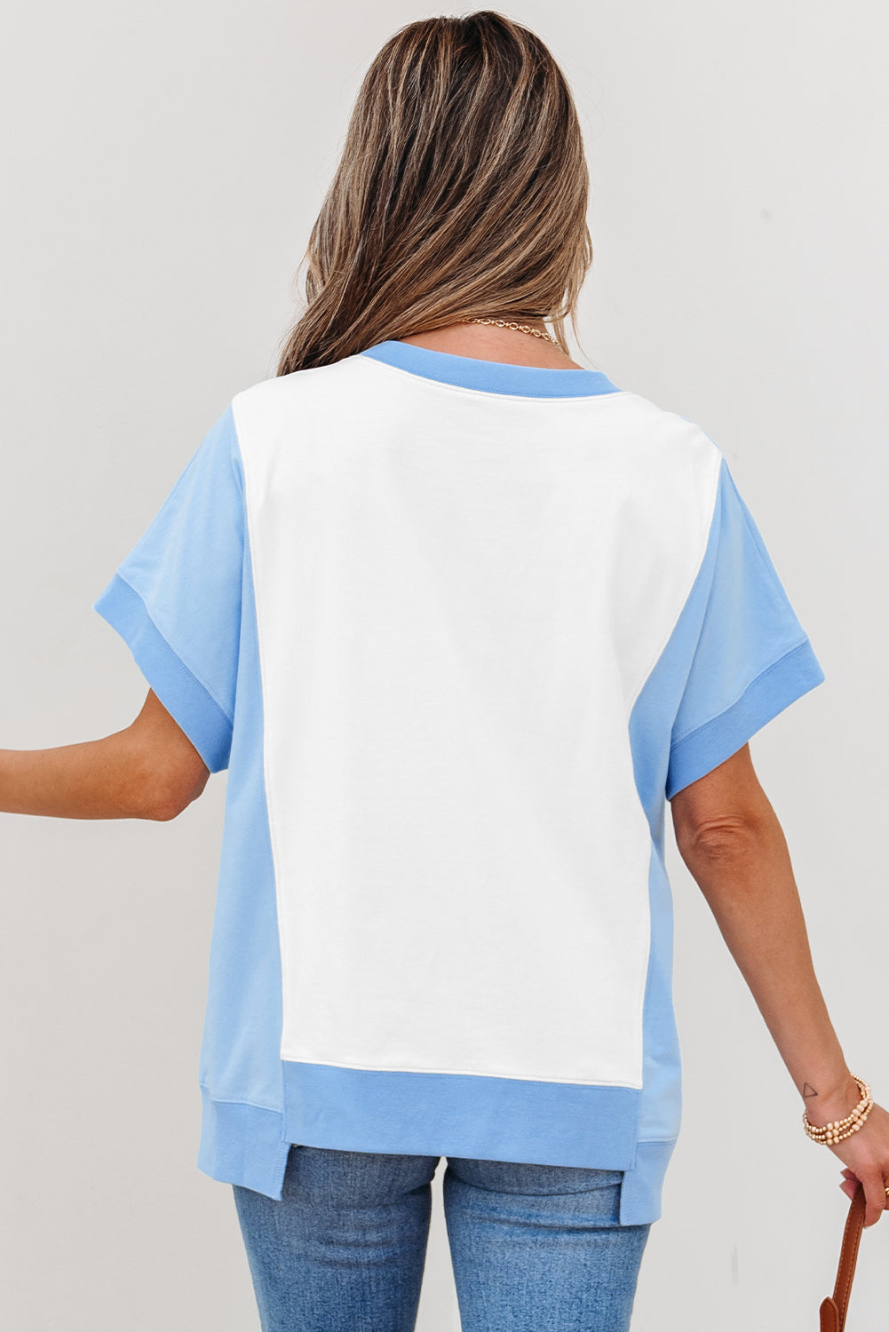 Colour Block Exposed Seam Crew Neck T-Shirt eAura