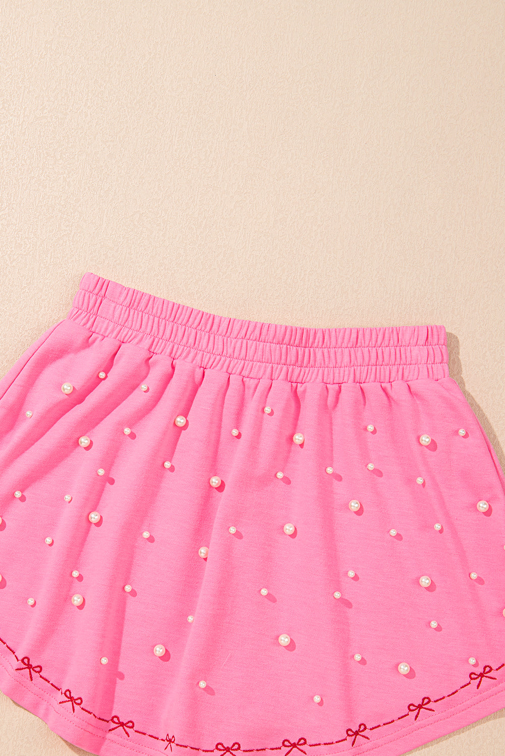Pink Contrast Bow Trim Pearl Puff Sleeve Top and Skort Co-ord eAura