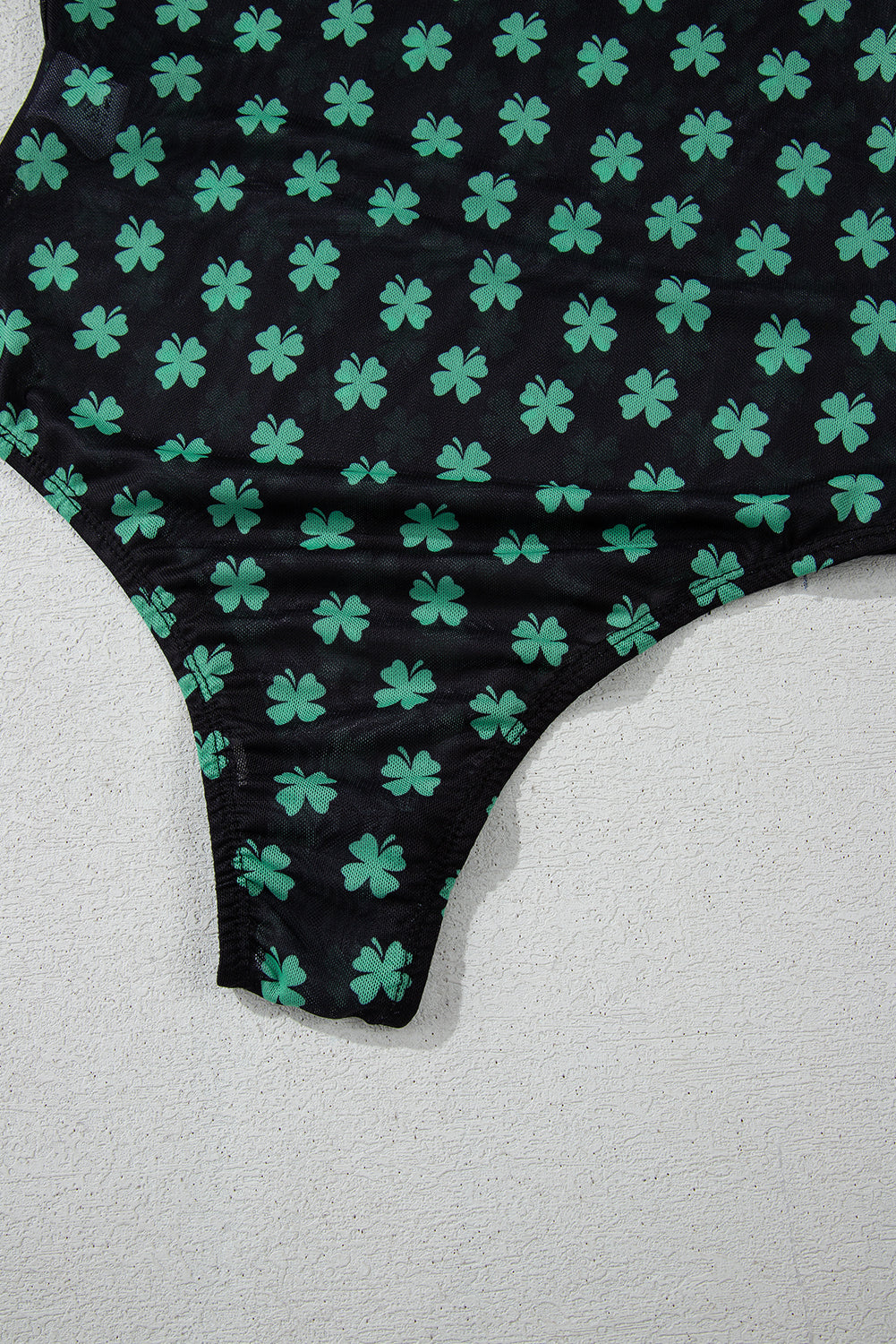 Green St Patrick Shamrock Printed Long Sleeve Mesh Bodysuit eAura