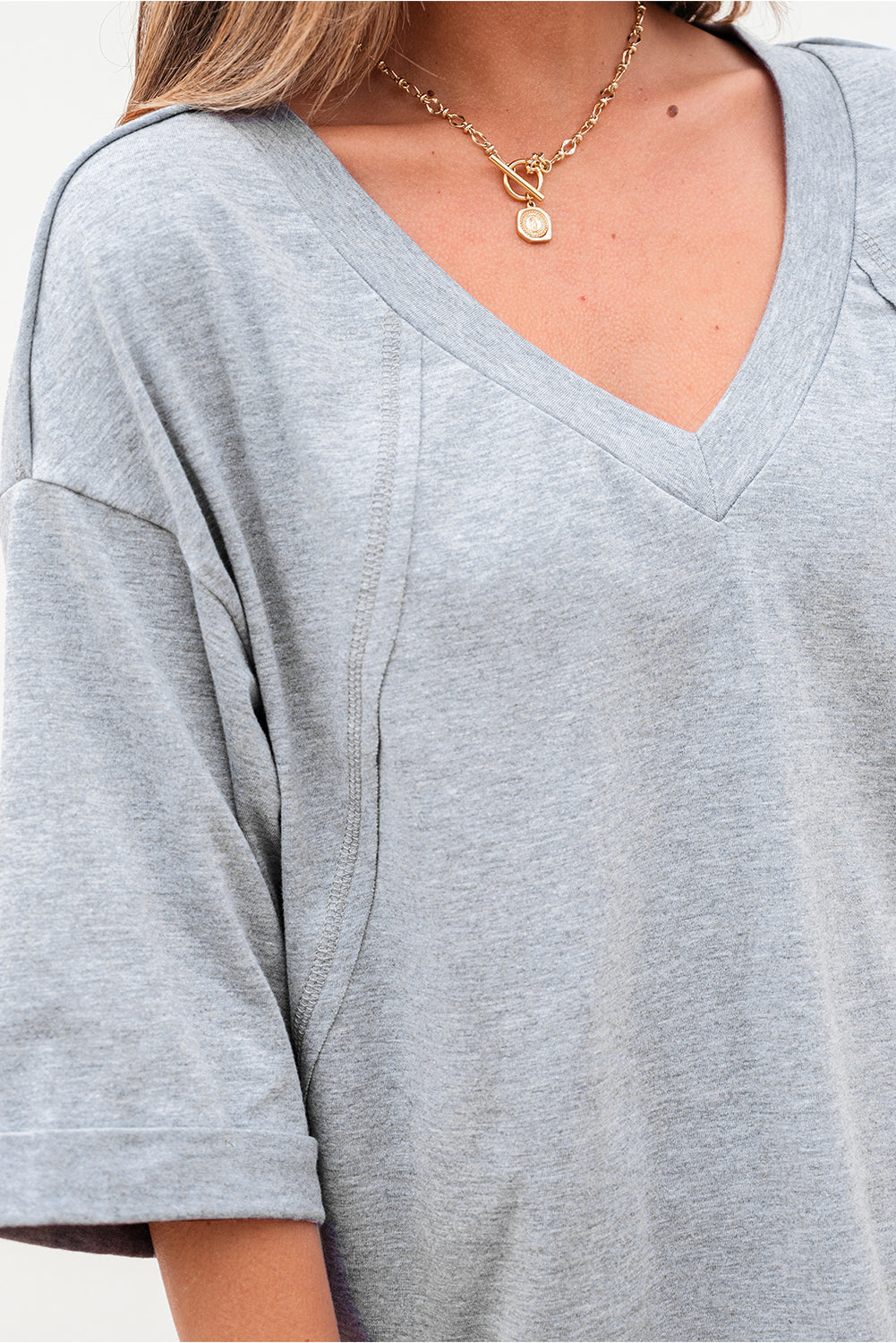 High Raglan Half Sleeve V Neck Oversized T Shirt eAura