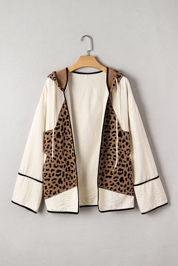 Brown Leopard Hooded Contrast Open Front Jacket eAura