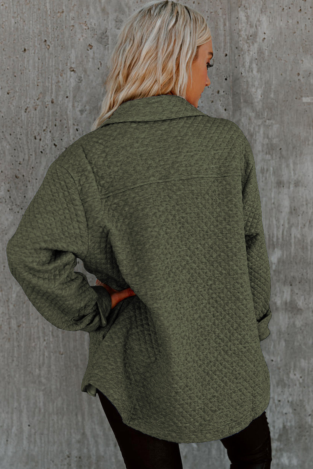 Green Retro Quilted Flap Pocket Button Shacket eAura