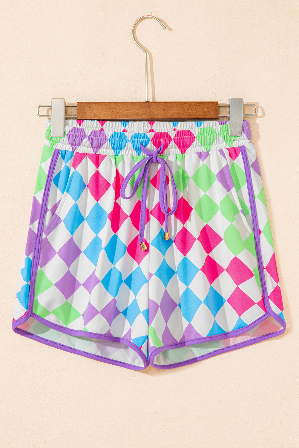 Checkered Drawstring Elastic Waist Casual Shorts eAura