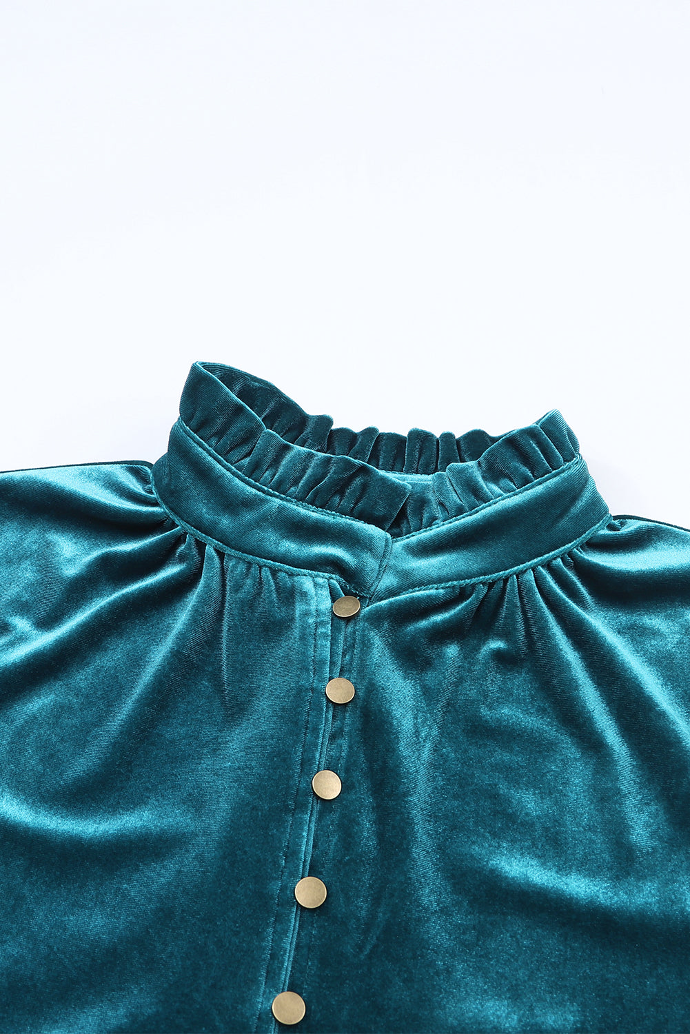 Burgundy Frilled Neck Buttoned Front Velvet Top eAura
