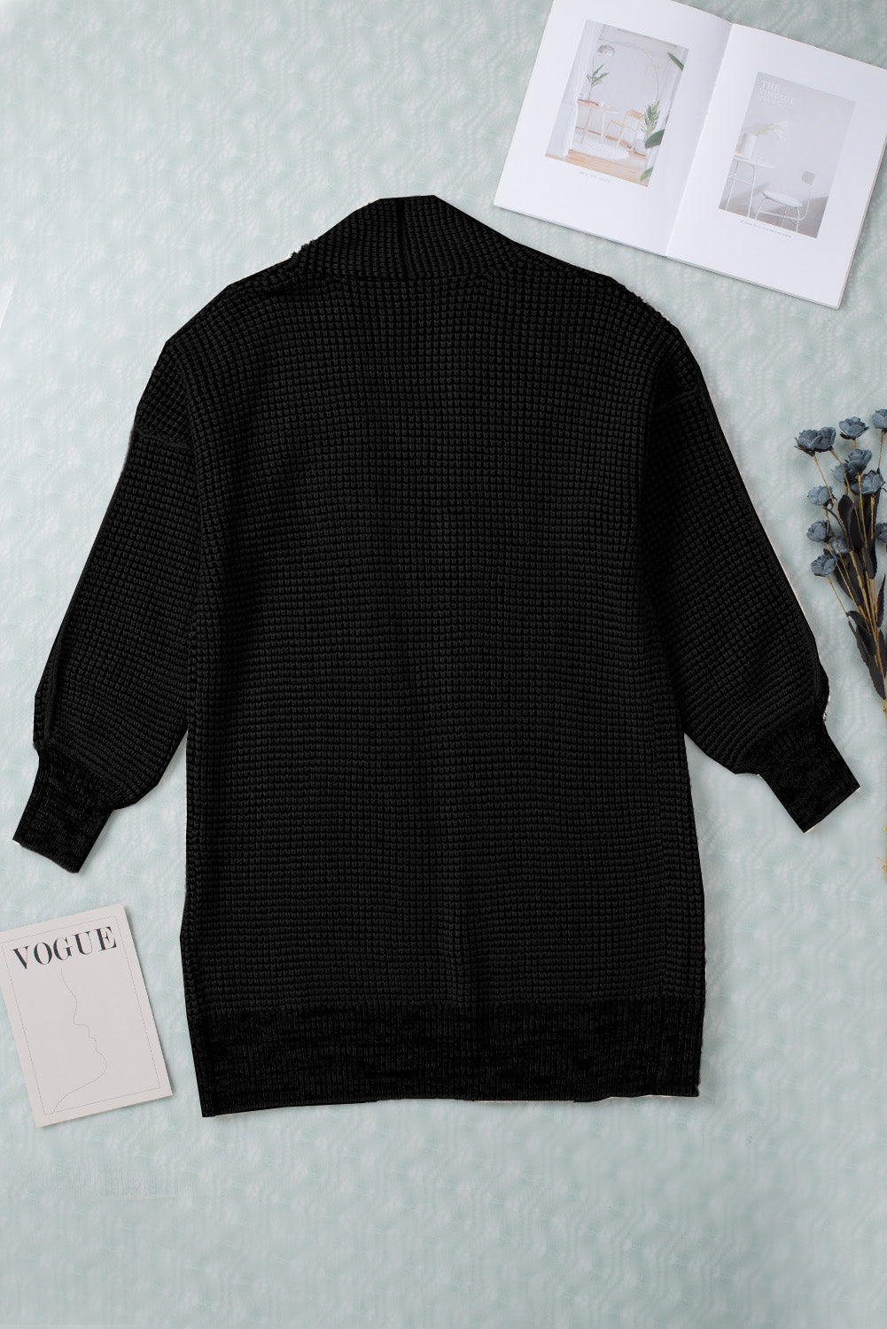 Apricot Plaid Knitted Long Open Front Cardigan eAura
