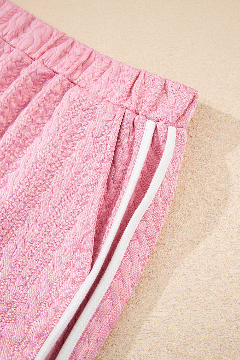 Pink Contrast Trim Textured Crewneck Tee and Pocketed Skirt Co-ord Set eAura