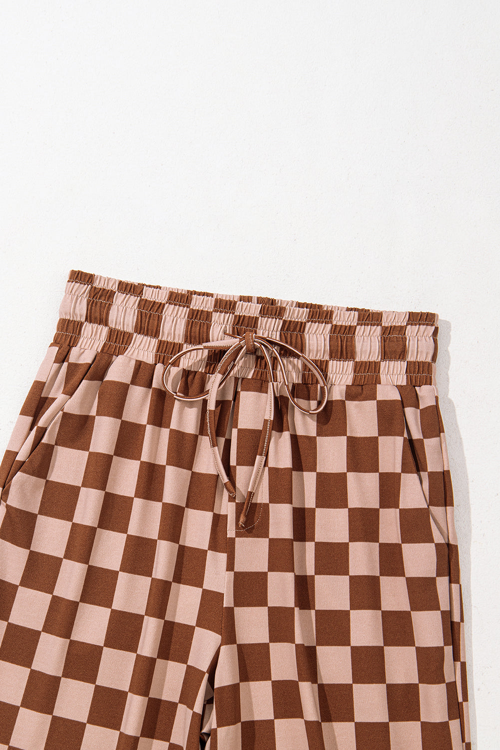 Checkered Elastic High Waist Loose Casual Trousers eAura
