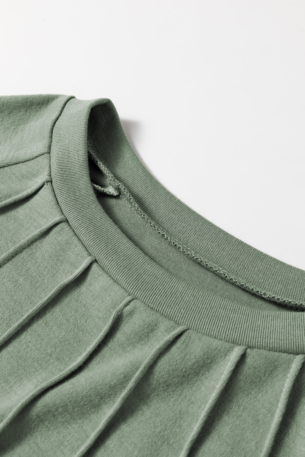 Grass Green Seam Detail Lace Contrast Cuffs Raglan Sleeve Top eAura