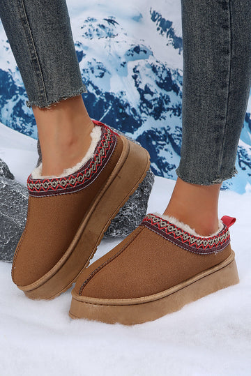 Chestnut Contrast Print Suede Plush Lined Snow Boots BB Fashion Outlet