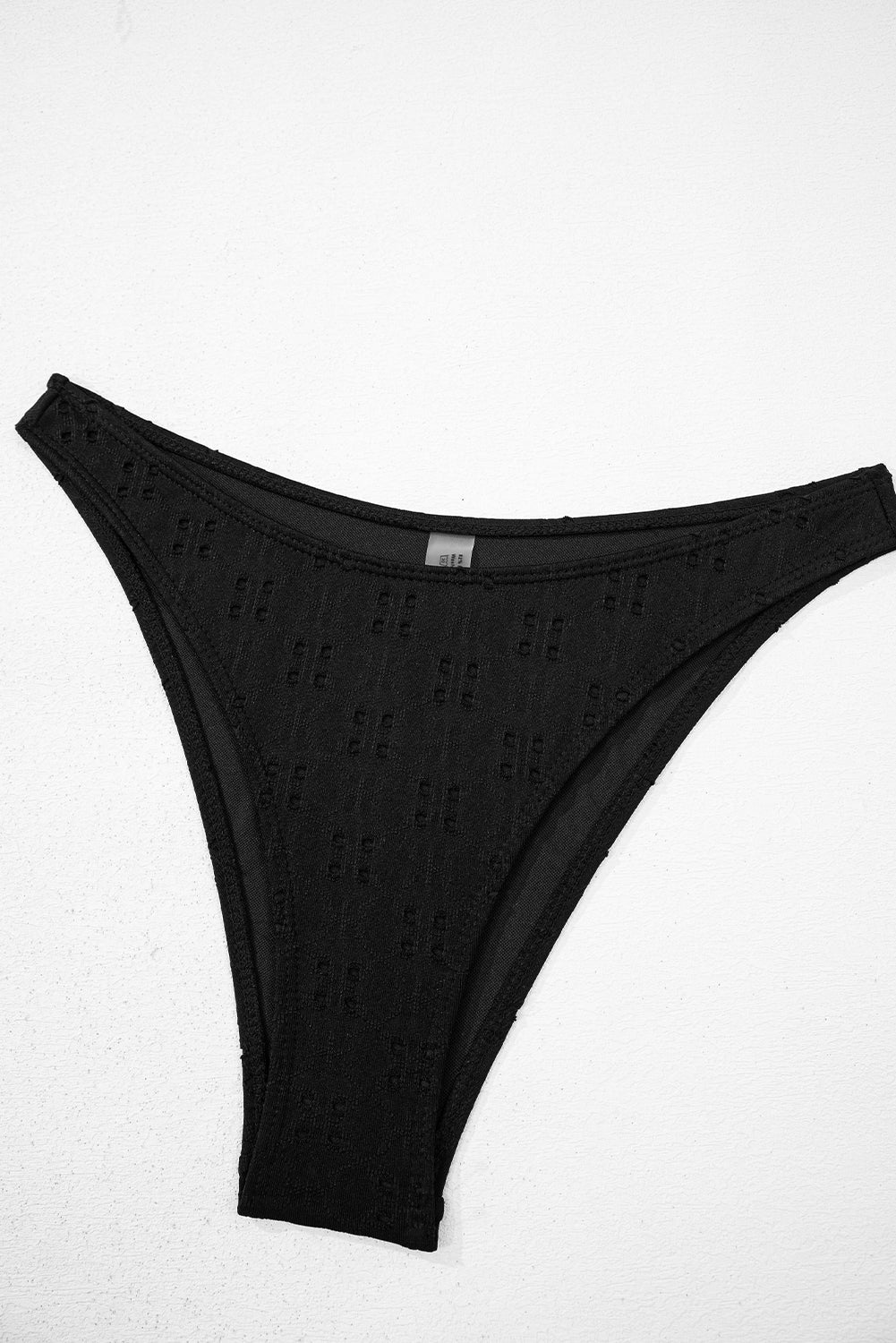 Black Eyelet Pattern Knotted Ruffle Trim 3pcs Bikini Set eAura