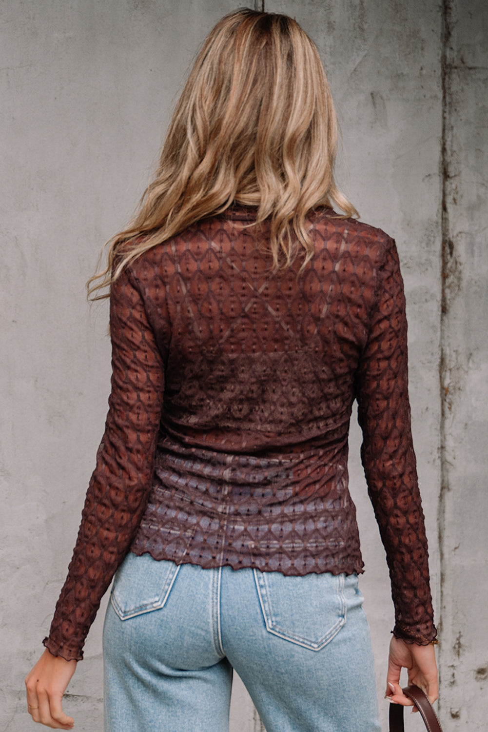 Sheer Mesh Patterned Long Sleeve Top eAura