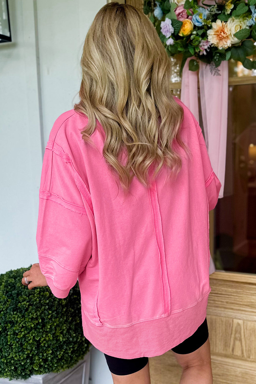 Bonbon Bracelet Sleeve Mineral Washed V Neck T Shirt eAura