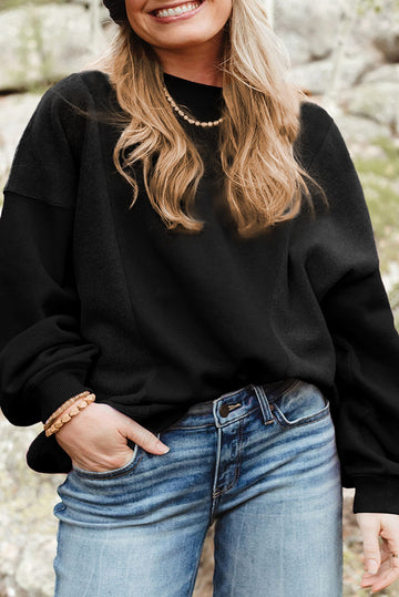 Black Loose Patchwork Crewneck Plus Size Sweatshirt BB Fashion Outlet