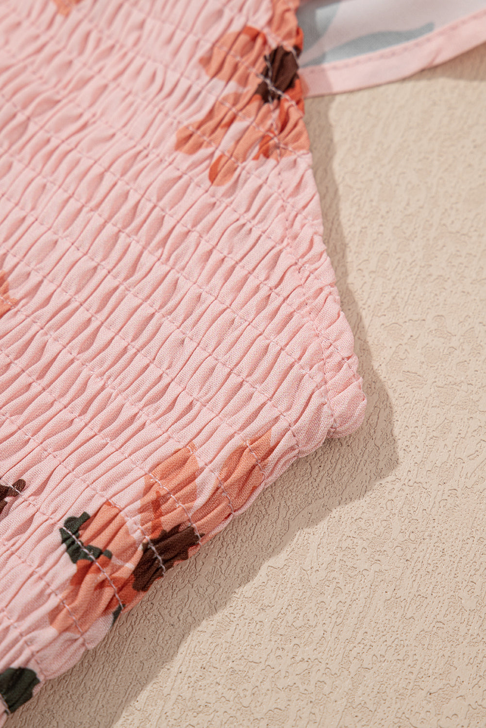 Pink Floral V Neck Smocked Ruffle Hem Maxi Dress eAura