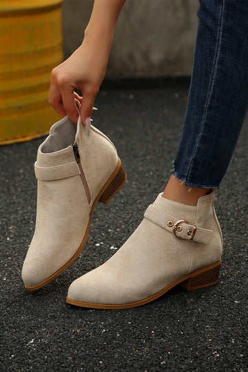Beige Retro Pointed Toe Ankle Boots - eAura