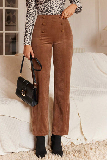 Chestnut Solid Colour Double Breasted Straight Leg Trousers Beagle Boutique Fashion Outlet