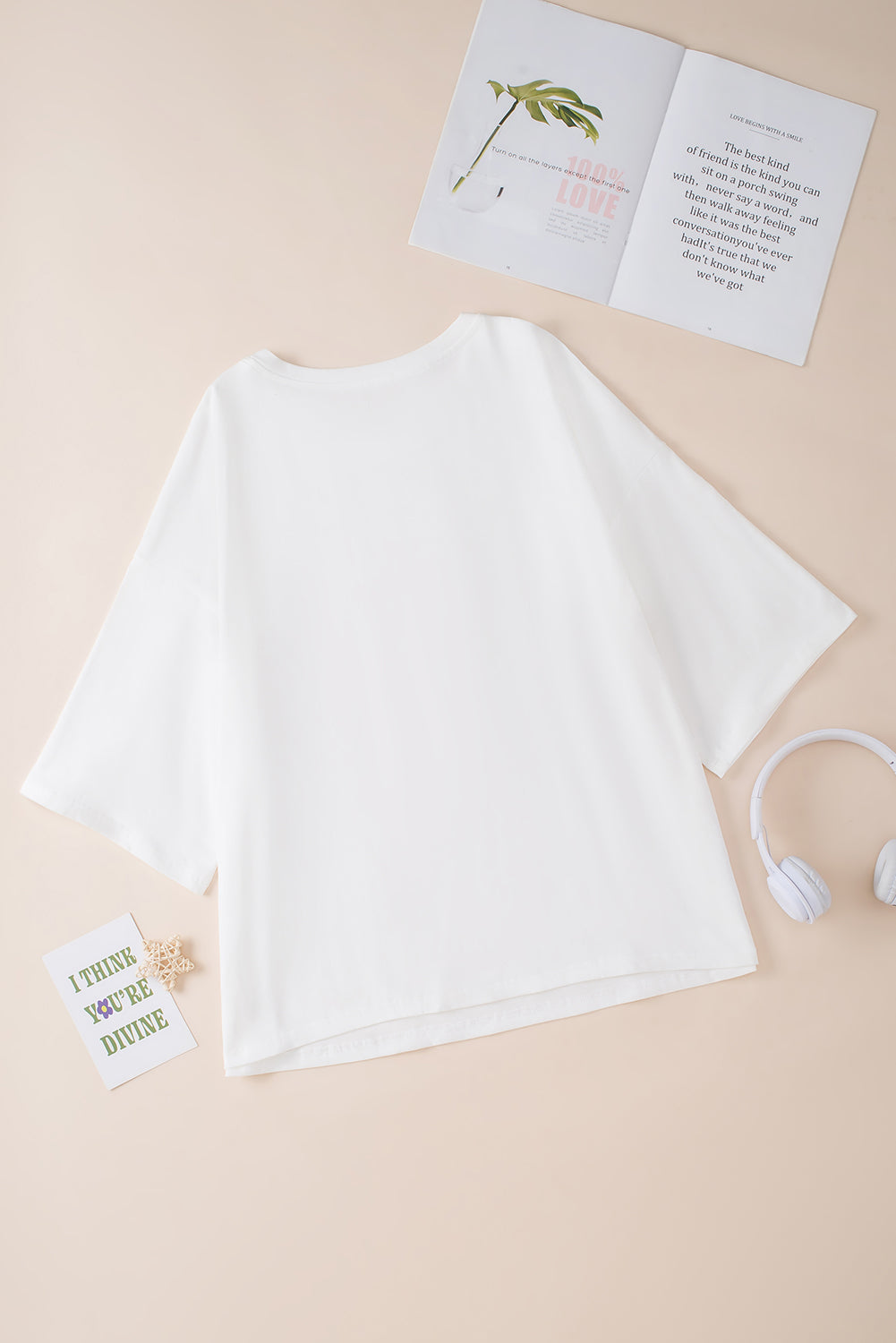 White Colourblock Star Patched Half Sleeve Oversized Tee eAura