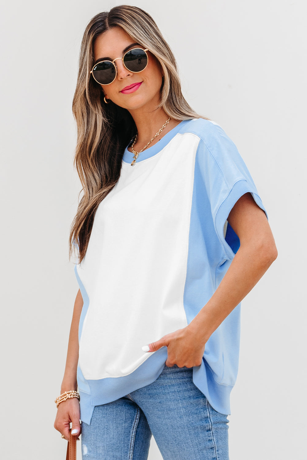 Colour Block Exposed Seam Crew Neck T-Shirt eAura