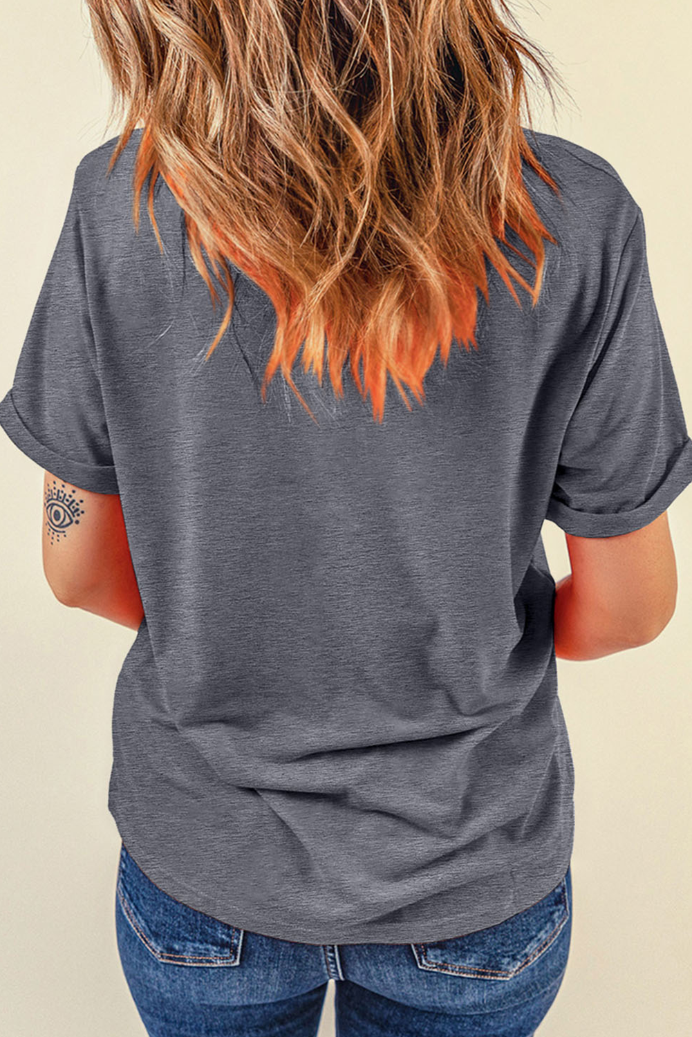 Grey Flag Pattern Sunflower Graphic Crew Neck Tee eAura
