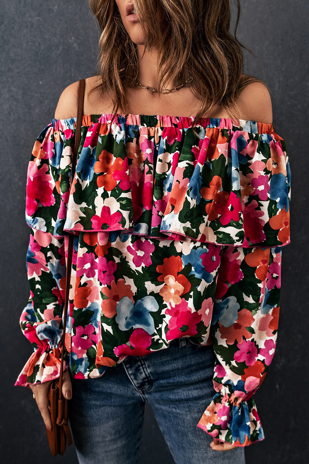 Floral Print Ruffled Off Shoulder Blouse eAura
