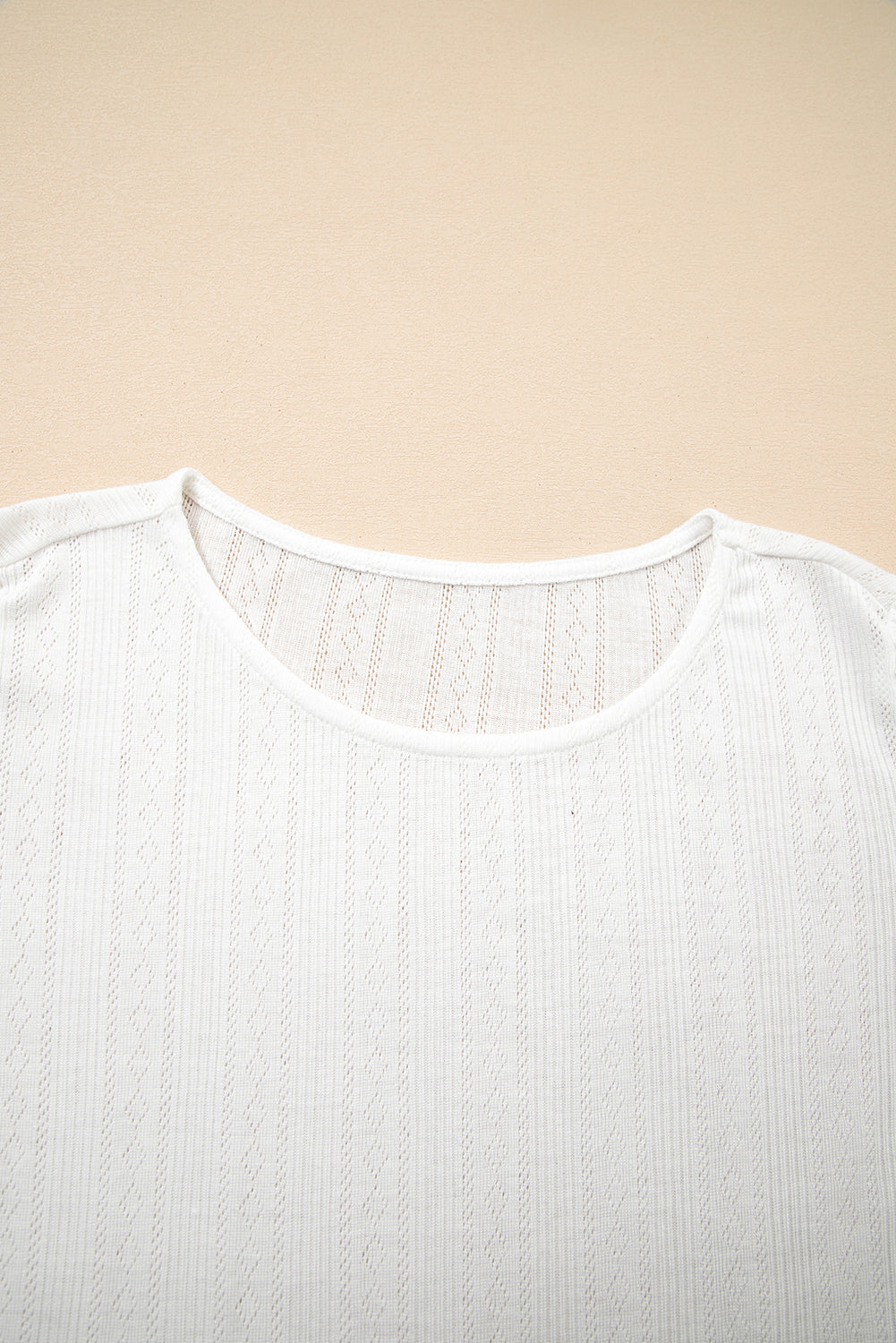 White Scalloped Lace Trim Textured T-Shirt eAura