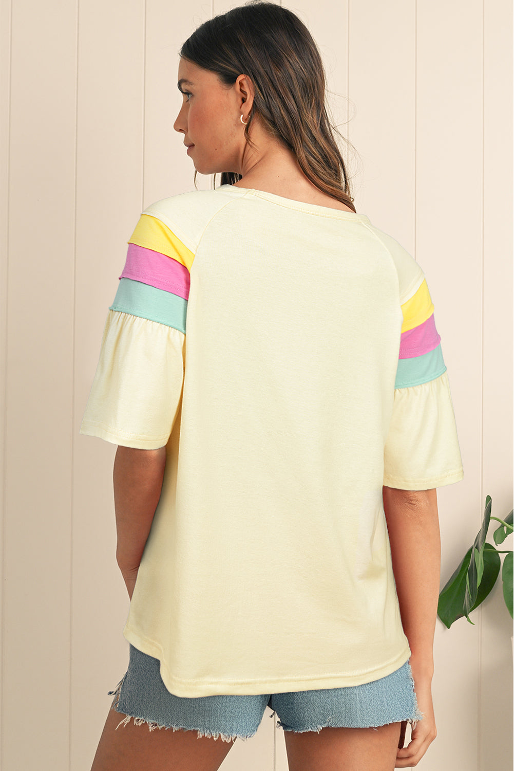White Colour Block Stitched Sleeve Loose T Shirt eAura