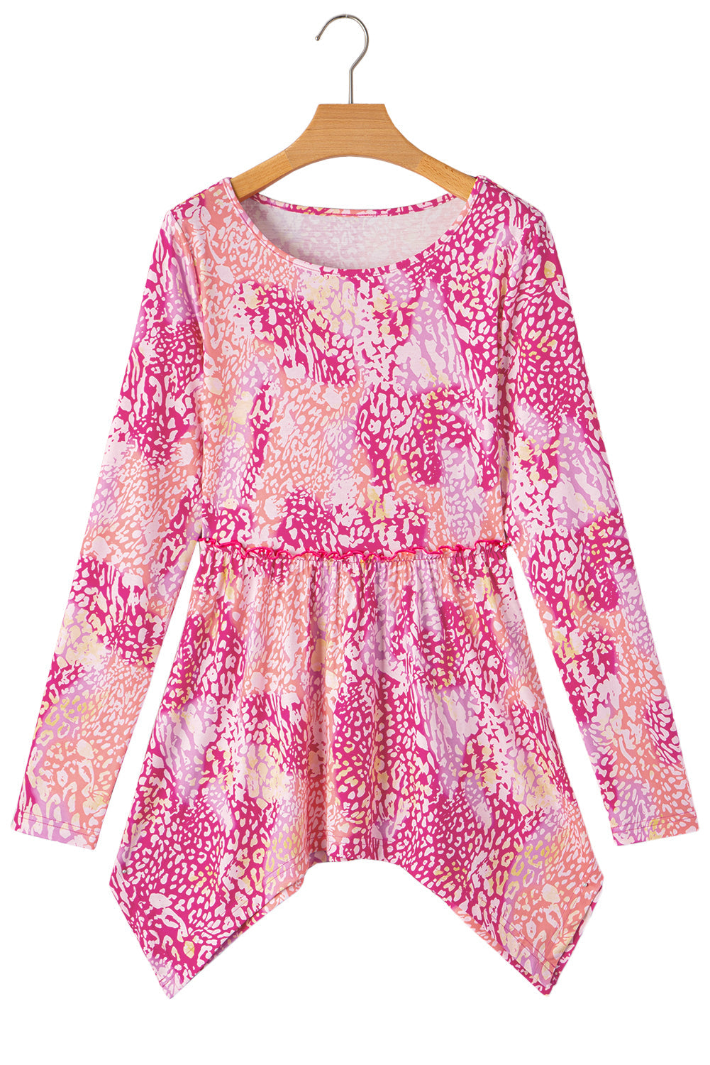 Rose Classic Leopard Print Handkerchief Hem Tunic Top eAura