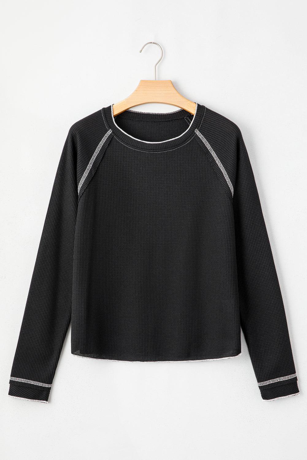 Black Textured Round Neck Long Sleeve Top eAura