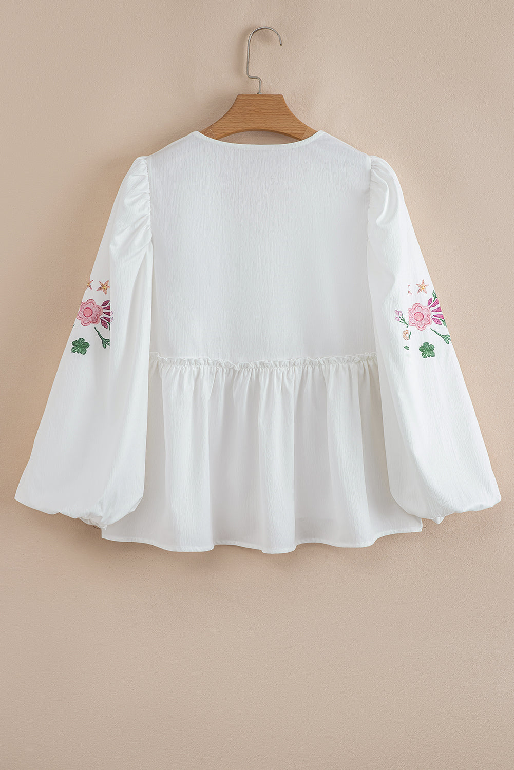 White Flower Lace-up V-Neck Babydoll Blouse eAura