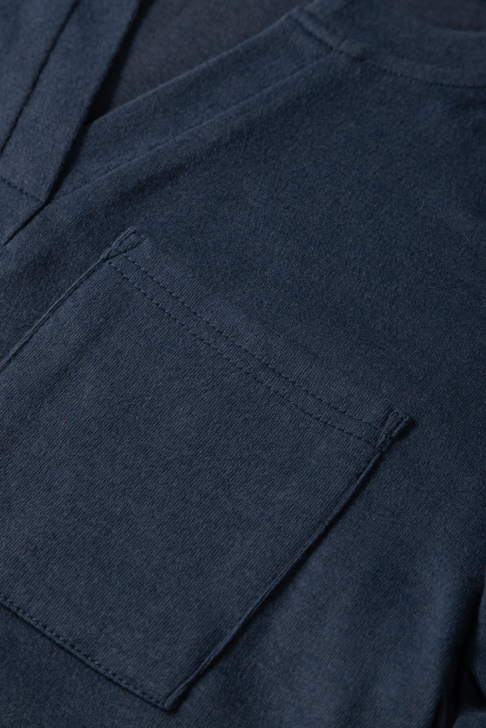 Dirty blue Notch V Neck Pocket Patched Long Sleeve T Shirt eAura