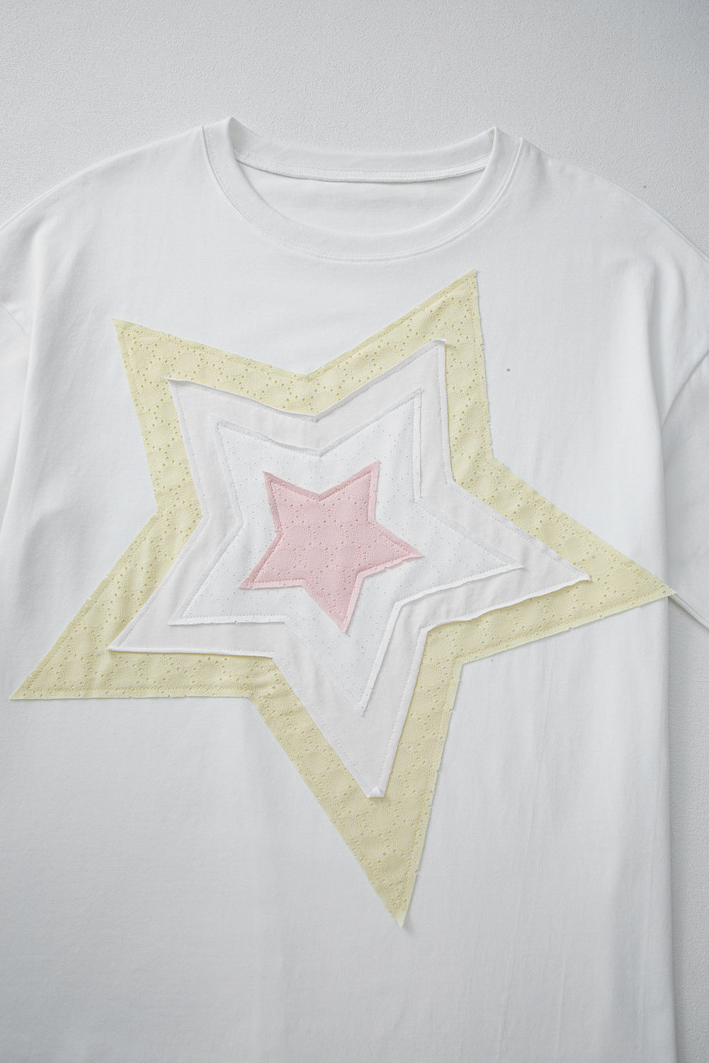 White Star Layered Patched Graphic Drop Shoulder Half Sleeve Loose Tee eAura