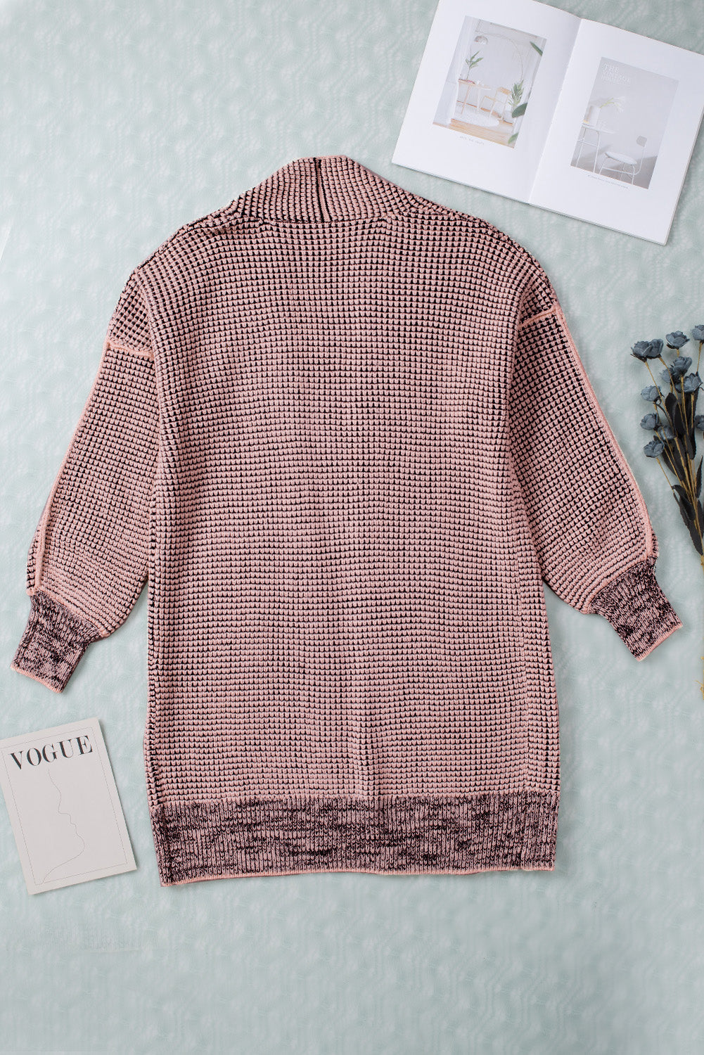 Apricot Plaid Knitted Long Open Front Cardigan eAura