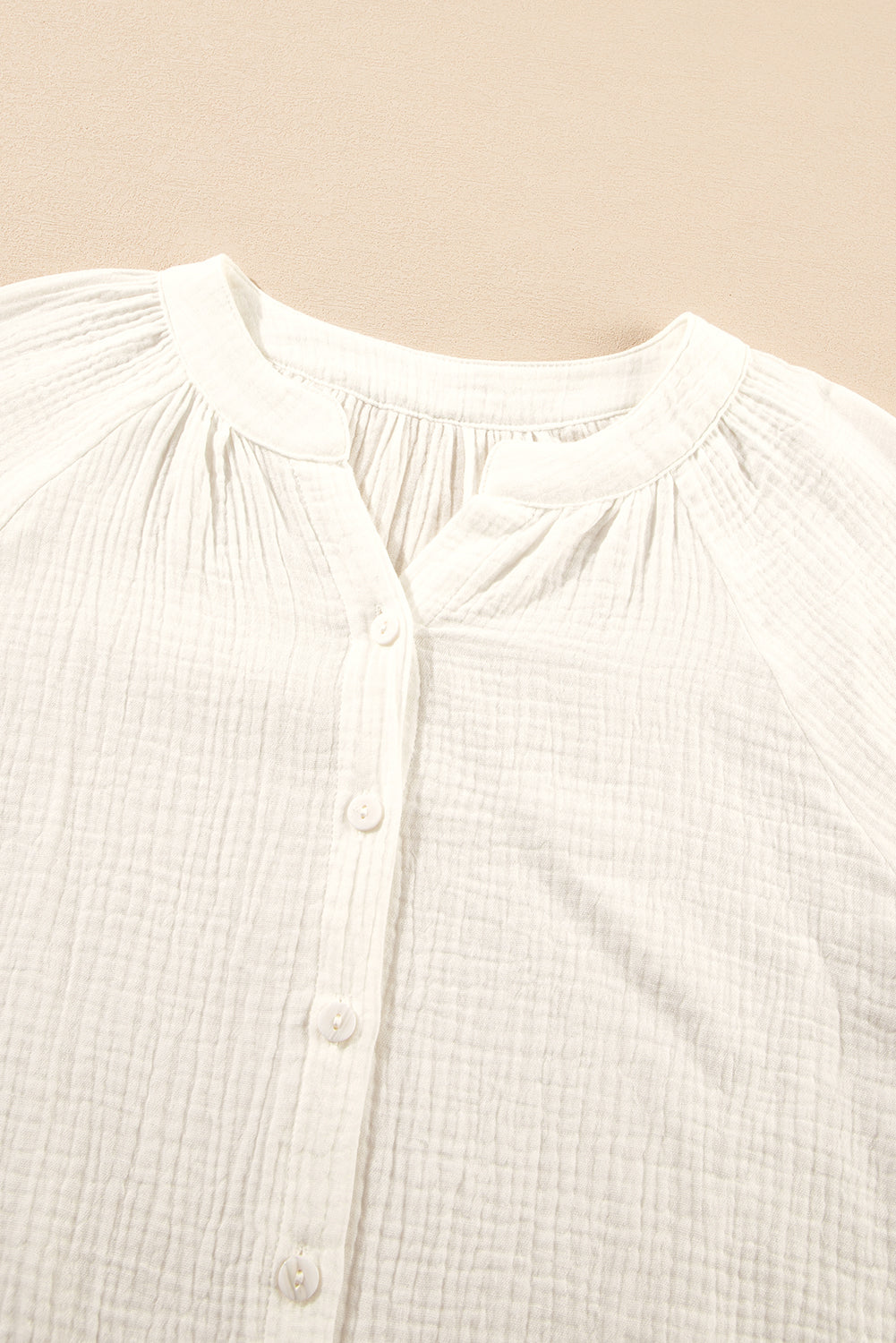 White Embroidered Textured Buttoned Crew Neck Shirt eAura