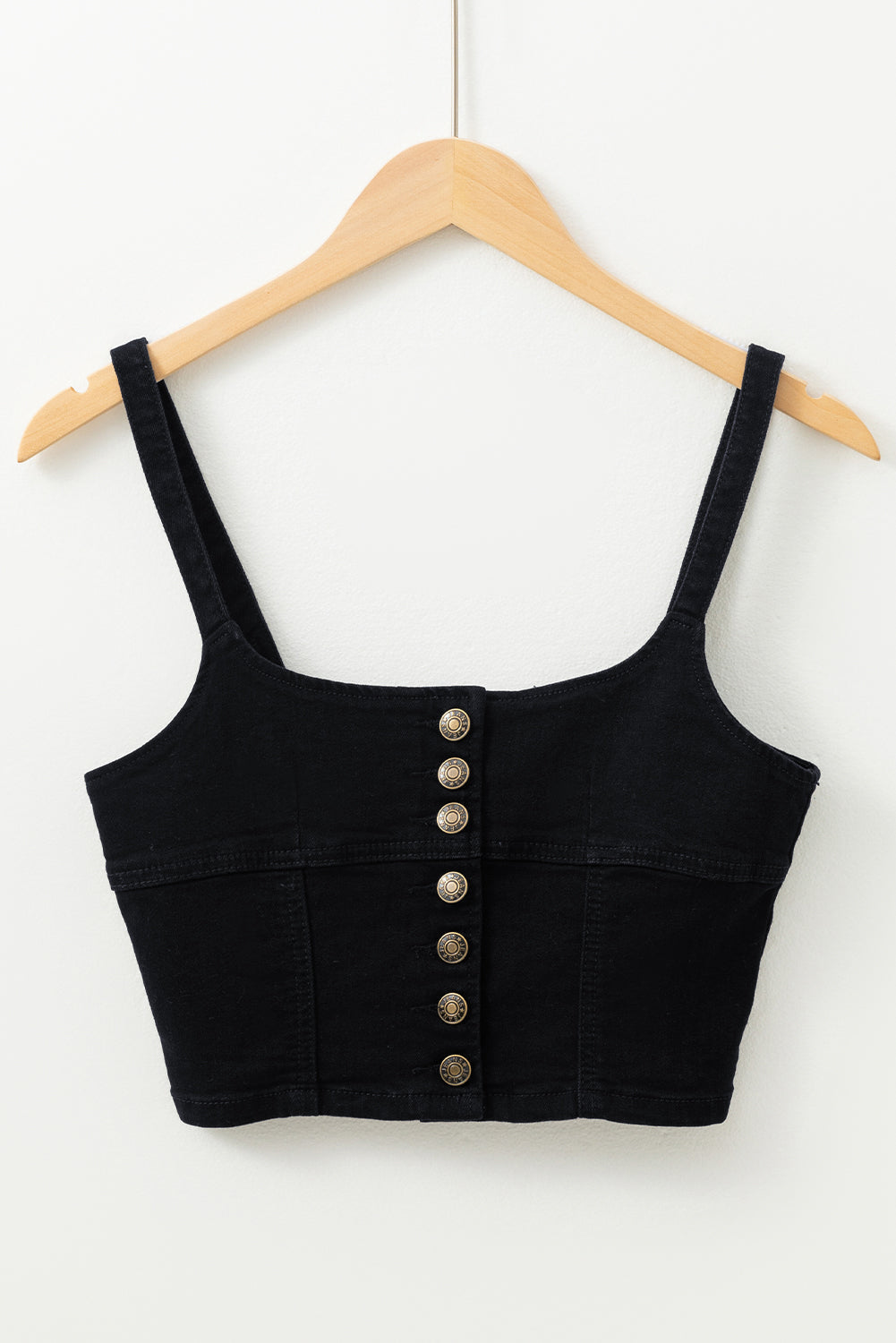 Black Acid Wash Buttoned Cropped Slim Denim Tank Top eAura