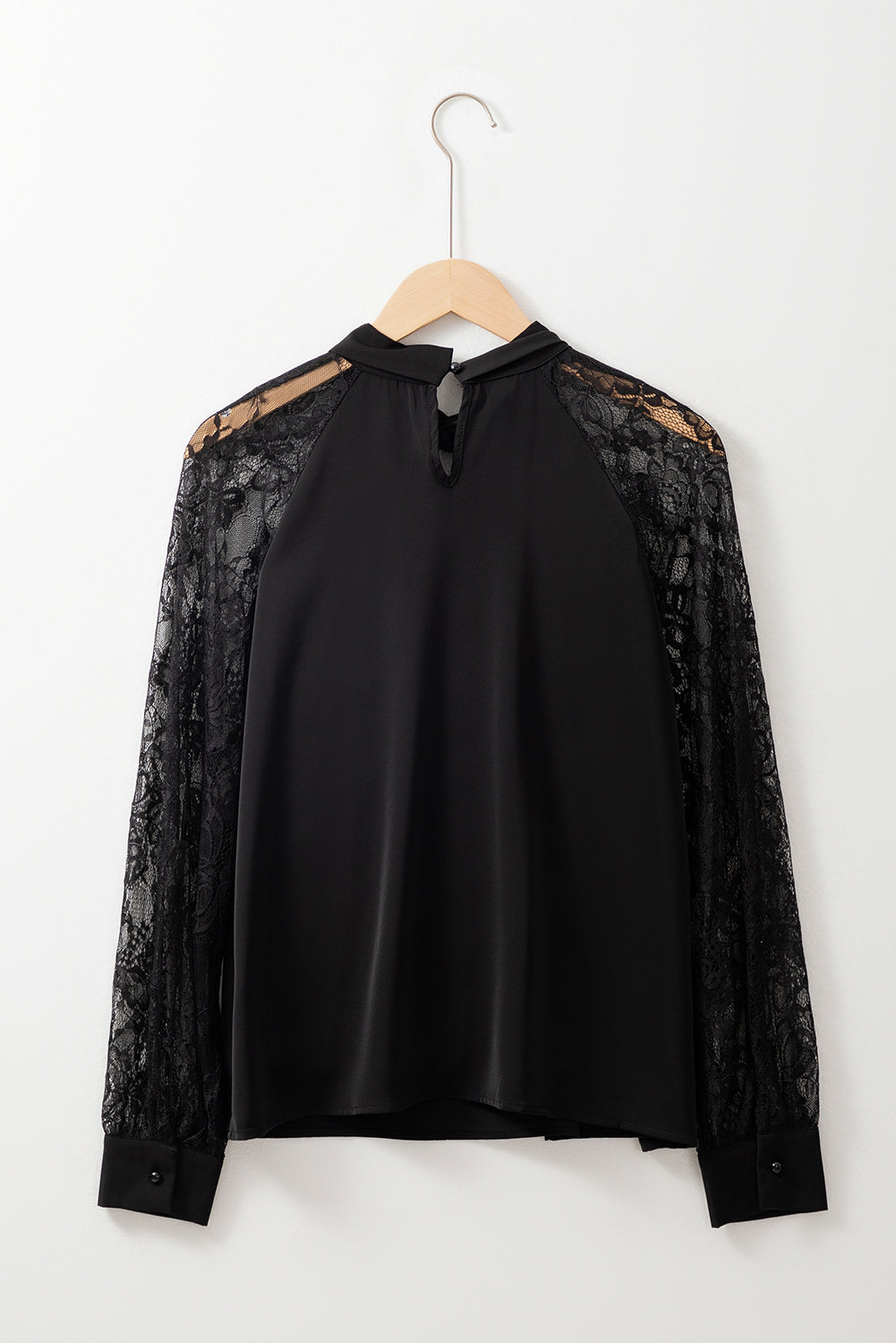 Black Keyhole Neckline Floral Lace Raglan Sleeve Blouse eAura