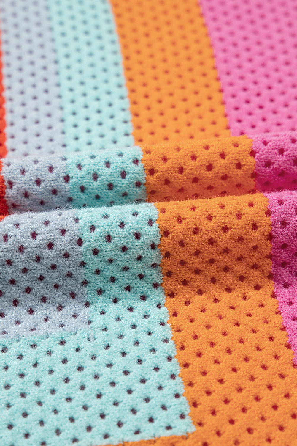 Orange Colour Block Eyelet Casual Knit T-Shirt eAura