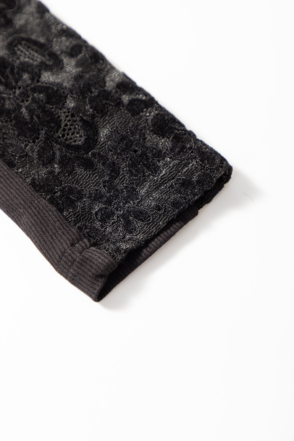 Black Floral Lace Patchwork Long Sleeve High Neck Slim Top eAura