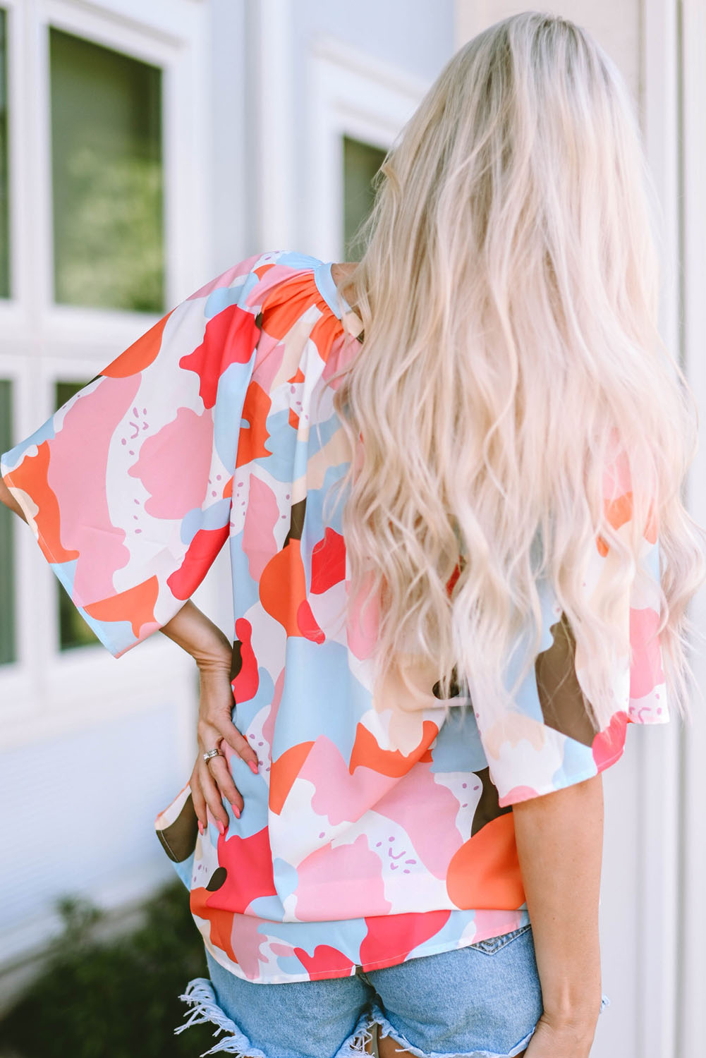 MultiColour Floral Print V Neck Half Sleeve Blouse eAura