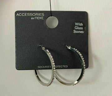 Ex. High St Silver Plated Hoop Earrings With Glass Stones - BB Fashion Outlet