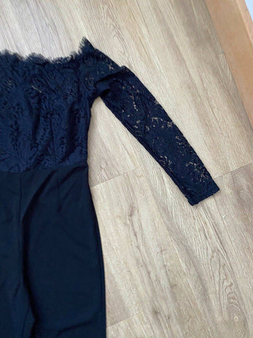 SHEIN Off Shoulder Lace Bodice Black Jumpsuit Size S 8 UK Black or Burgundy - Beagle Boutique Fashion Outlet