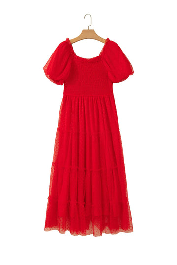 Red Maxi Dress with puffed short sleeves