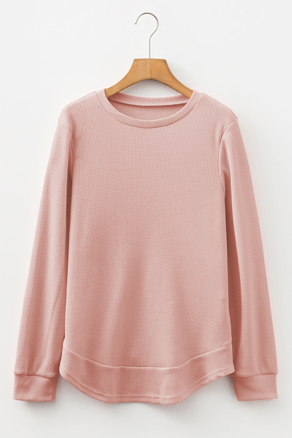 Rounded Hem Waffle Long Sleeve Top - eAura