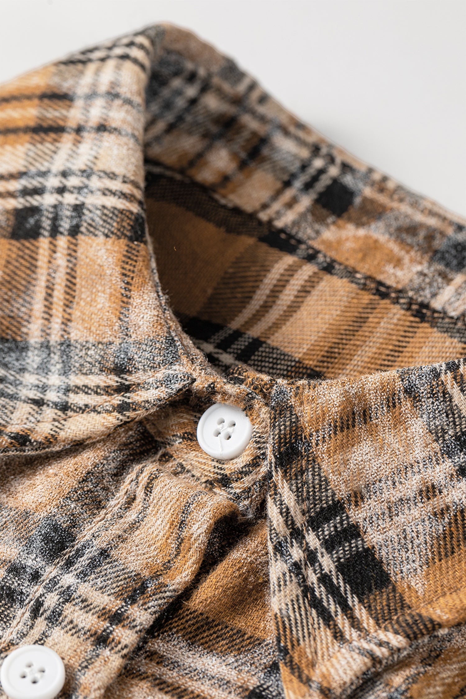 Retro Plaid Long Sleeve Button Down Shirt – Brown