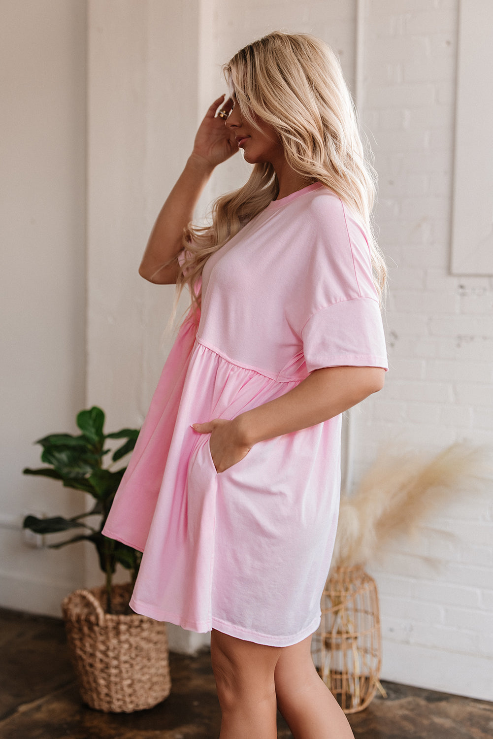 Pocketed Raw Edge Babydoll Dress eAura
