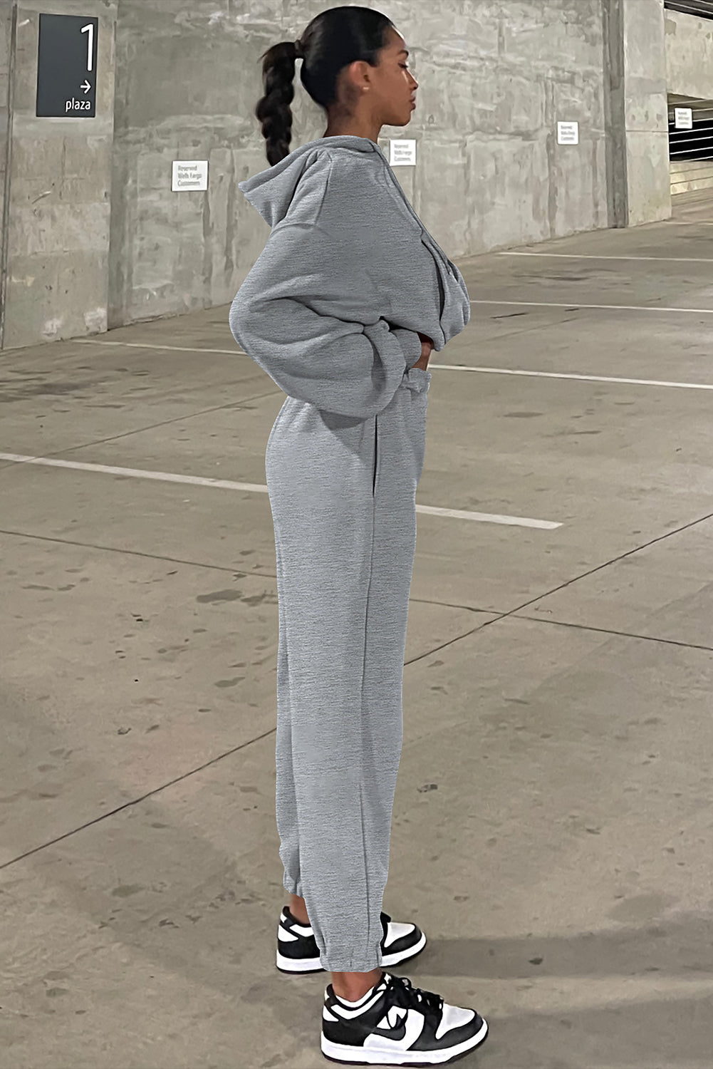 Grey Solid Drop Shoulder Hoodie and Joggers Activewear Set Beagle Boutique Fashion Outlet