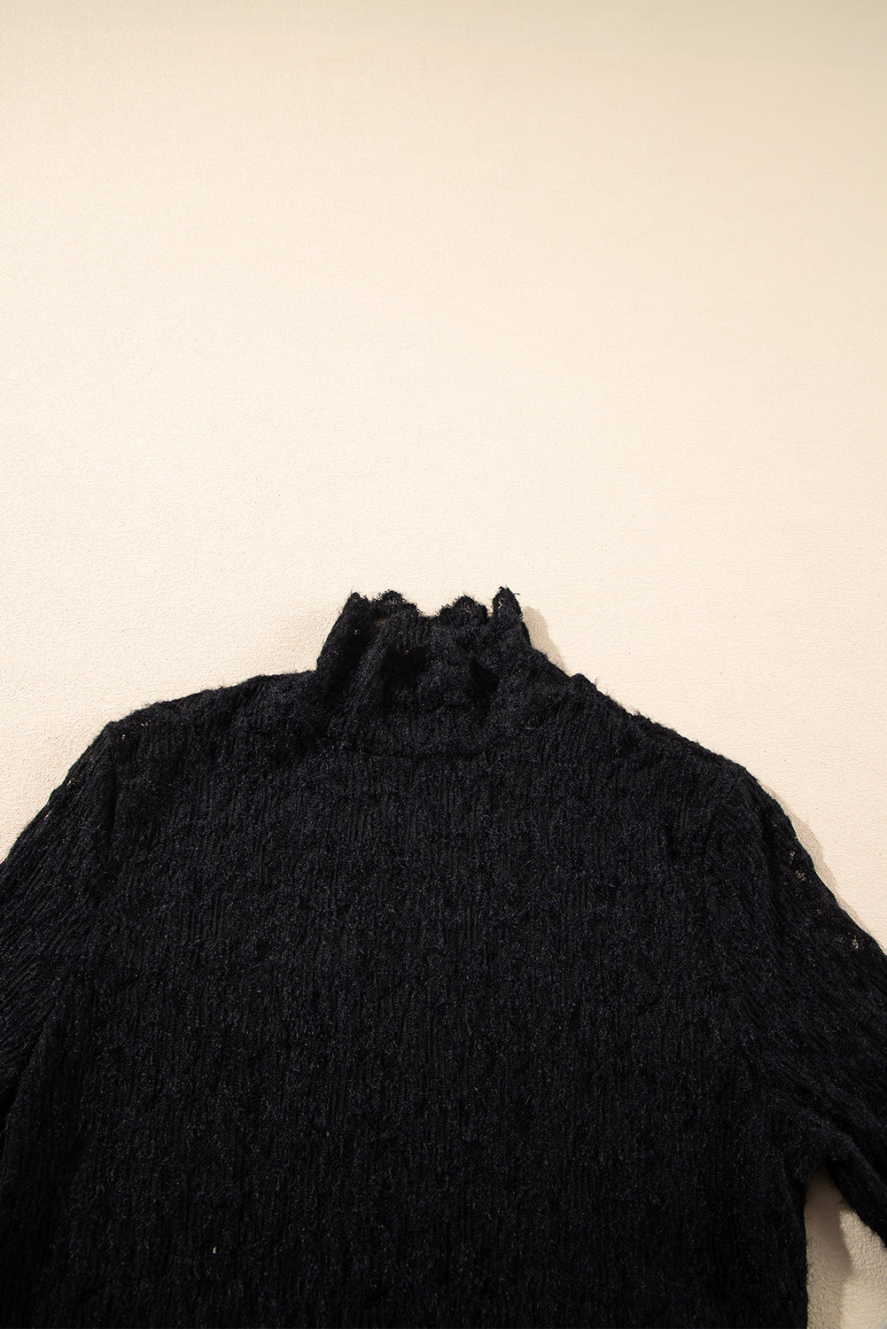 Black Flower Lace See Through Mock Neck Long Sleeve Top - eAura