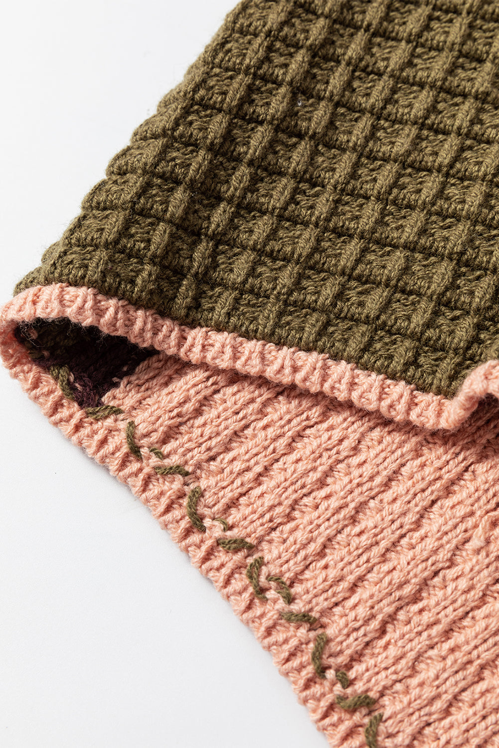 Orange Colour Block Waffle Knit Drawstring Mock Neck Sweater eAura