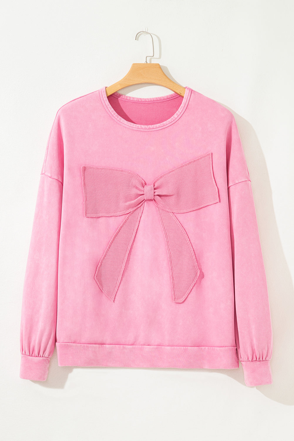 Bonbon Waffle Bowknot Patchwork Graphic Mineral Wash Plus Size Sweatshirt eAura