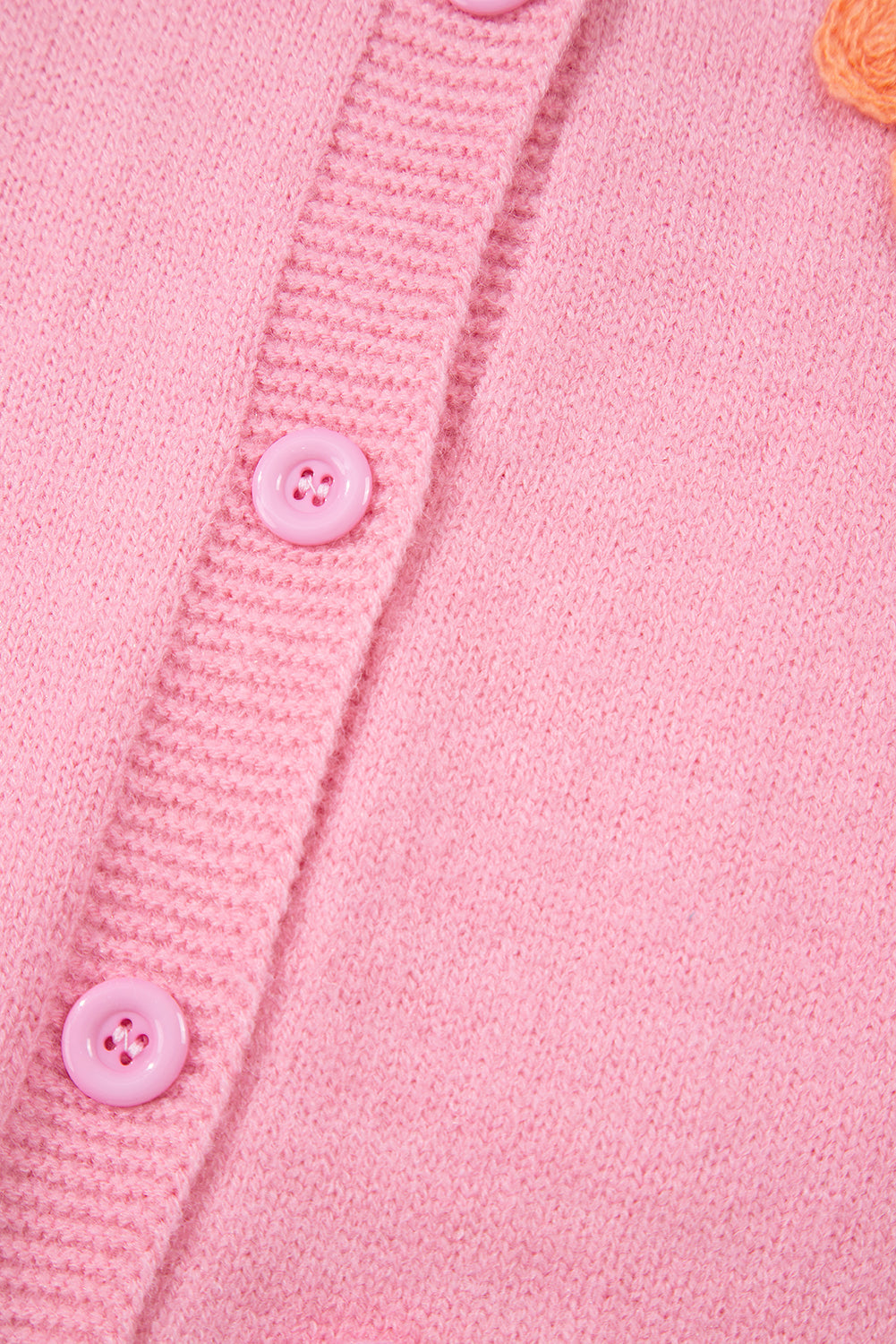 Pink Cute Knitted Floral Pattern Button Up Cardigan eAura
